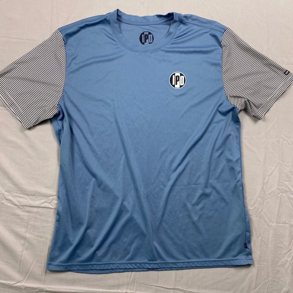 IPD Surf Short Sleeve Rash Guard Mens XL Blue Striped UPF Sun Protection Shirt